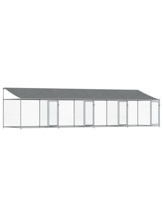 Suņu būris ar jumtu un durvīm, pelēks, 8x2x2 m, cinkots tērauds