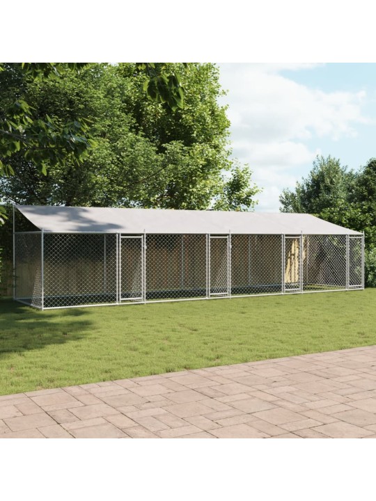 Suņu būris ar jumtu un durvīm, pelēks, 8x2x2 m, cinkots tērauds