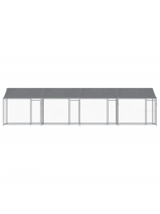 Suņu būris ar jumtu un durvīm, pelēks, 8x2x2 m, cinkots tērauds
