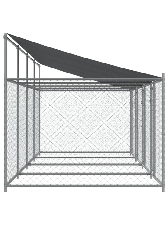 Suņu būris ar jumtu un durvīm, pelēks, 8x2x2 m, cinkots tērauds