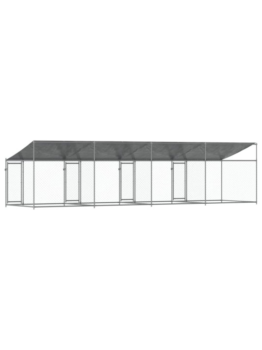 Suņu būris ar jumtu un durvīm, pelēks, 8x2x2 m, cinkots tērauds