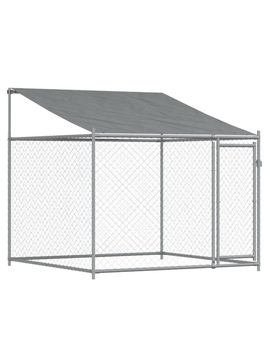 Suņu būris ar jumtu un durvīm, pelēks, 8x2x2 m, cinkots tērauds