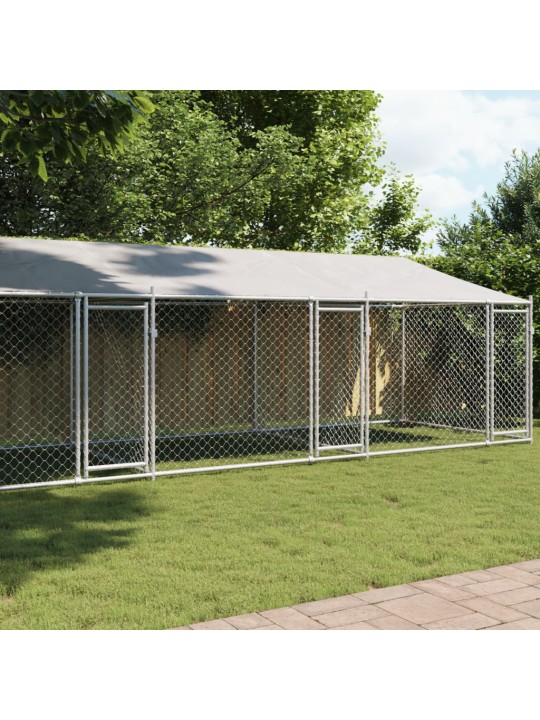Suņu būris ar jumtu un durvīm, pelēks, 8x2x2 m, cinkots tērauds