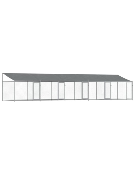 Suņu būris ar jumtu un durvīm, pelēks, 10x2x2m, cinkots tērauds