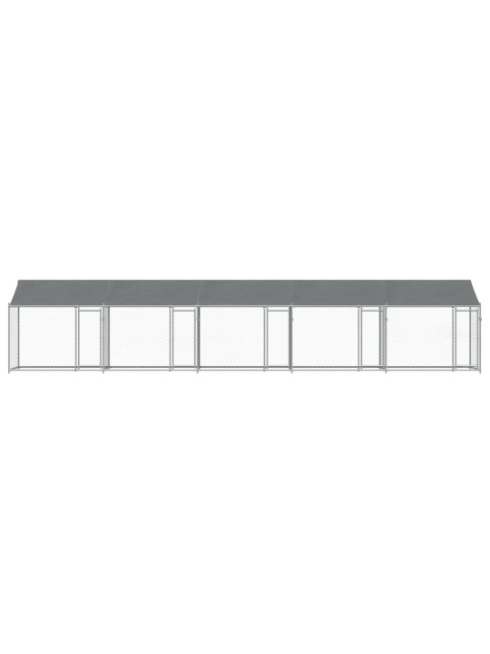 Suņu būris ar jumtu un durvīm, pelēks, 10x2x2m, cinkots tērauds