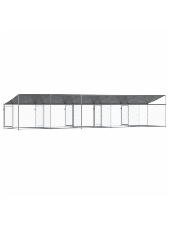 Suņu būris ar jumtu un durvīm, pelēks, 10x2x2m, cinkots tērauds