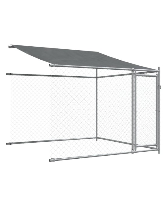 Suņu būris ar jumtu un durvīm, pelēks, 10x2x2m, cinkots tērauds