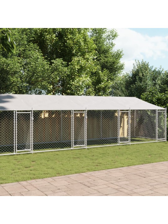 Suņu būris ar jumtu un durvīm, pelēks, 10x2x2m, cinkots tērauds