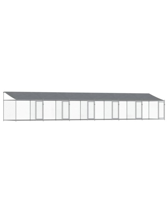 Suņu būris ar jumtu un durvīm, pelēks, 12x2x2m, cinkots tērauds
