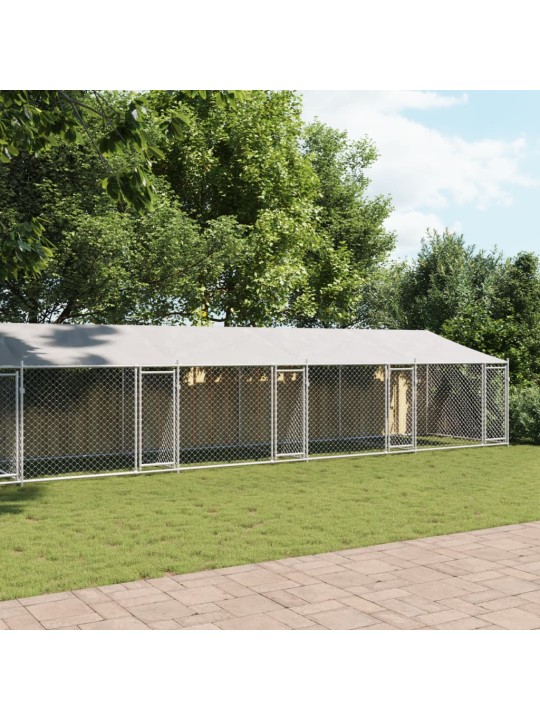 Suņu būris ar jumtu un durvīm, pelēks, 12x2x2m, cinkots tērauds
