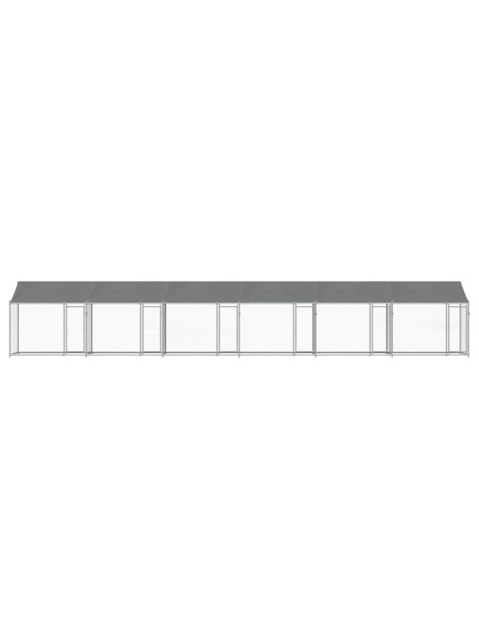 Suņu būris ar jumtu un durvīm, pelēks, 12x2x2m, cinkots tērauds