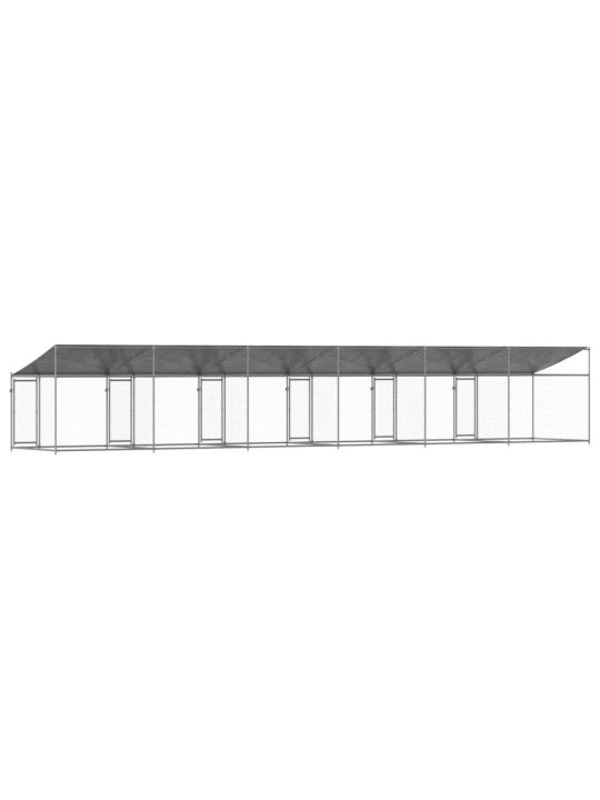 Suņu būris ar jumtu un durvīm, pelēks, 12x2x2m, cinkots tērauds