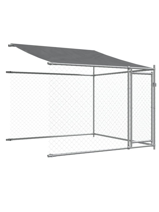 Suņu būris ar jumtu un durvīm, pelēks, 12x2x2m, cinkots tērauds