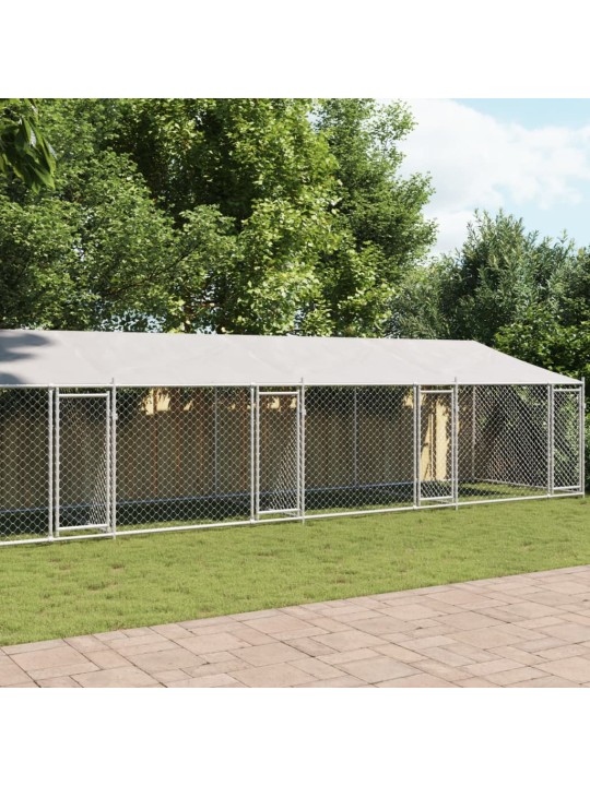 Suņu būris ar jumtu un durvīm, pelēks, 12x2x2m, cinkots tērauds