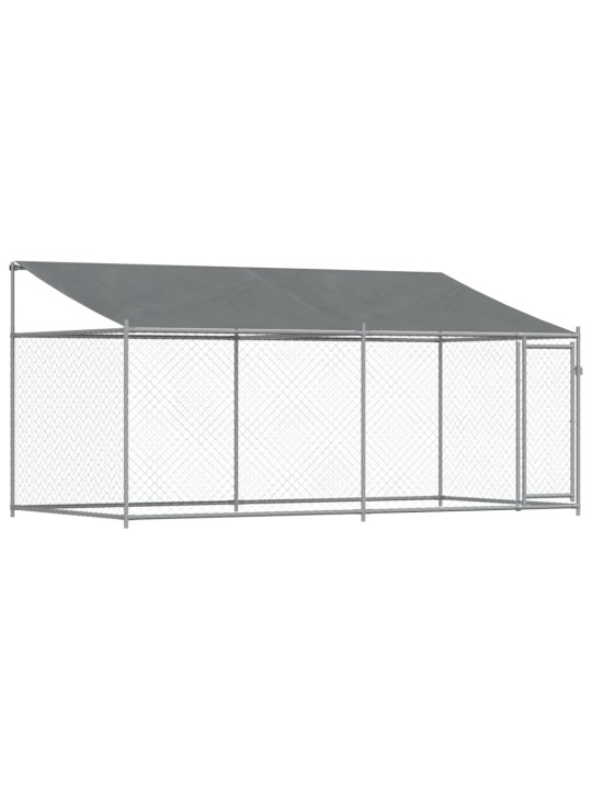 Suņu būris ar jumtu un durvīm, pelēks, 4x2x2 m, cinkots tērauds