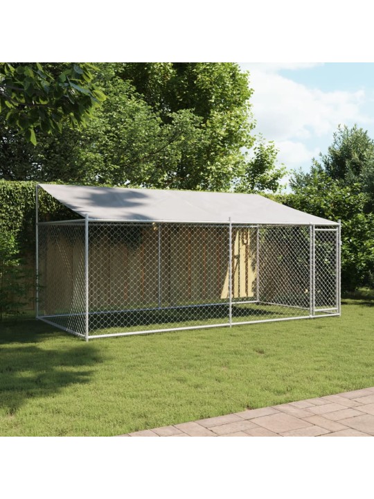 Suņu būris ar jumtu un durvīm, pelēks, 4x2x2 m, cinkots tērauds