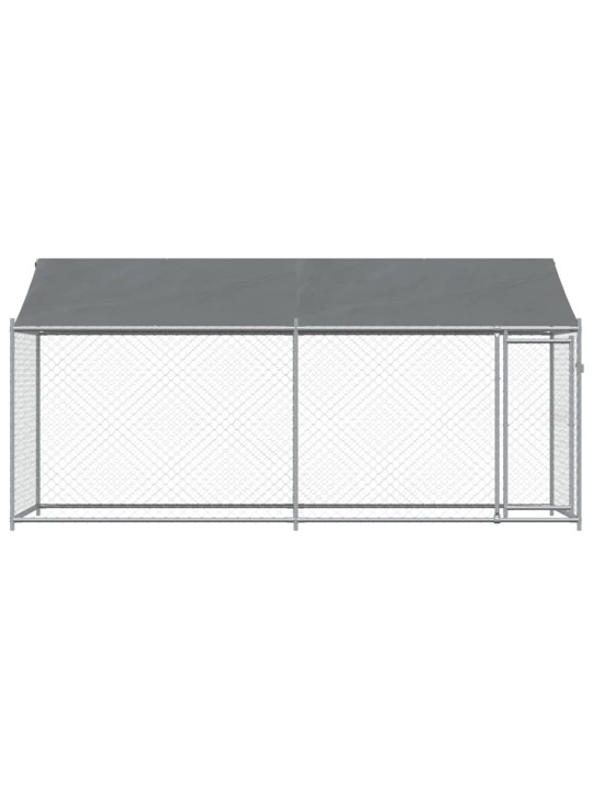 Suņu būris ar jumtu un durvīm, pelēks, 4x2x2 m, cinkots tērauds