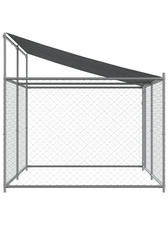 Suņu būris ar jumtu un durvīm, pelēks, 4x2x2 m, cinkots tērauds