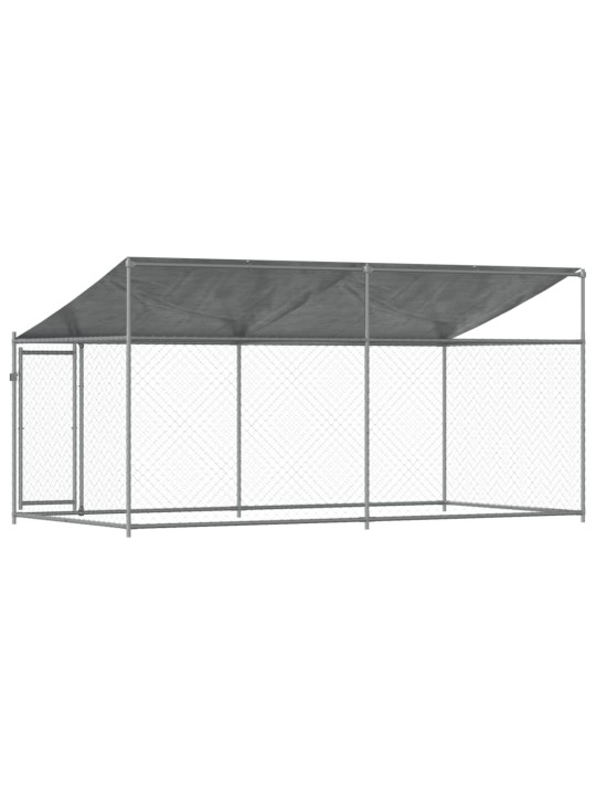 Suņu būris ar jumtu un durvīm, pelēks, 4x2x2 m, cinkots tērauds