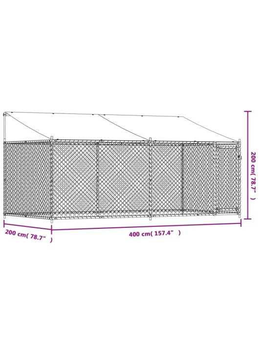 Suņu būris ar jumtu un durvīm, pelēks, 4x2x2 m, cinkots tērauds
