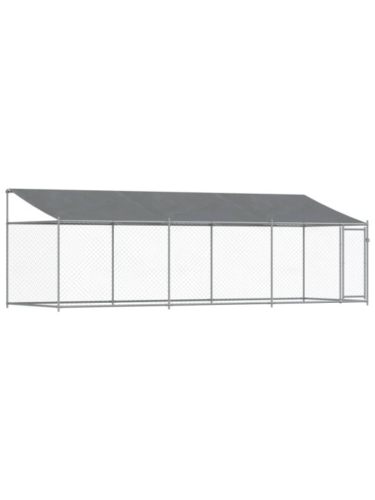 Suņu būris ar jumtu un durvīm, pelēks, 6x2x2 m, cinkots tērauds