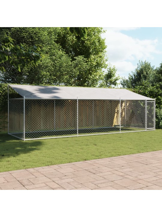Suņu būris ar jumtu un durvīm, pelēks, 6x2x2 m, cinkots tērauds