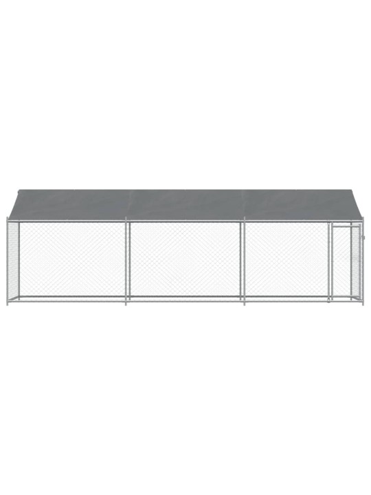 Suņu būris ar jumtu un durvīm, pelēks, 6x2x2 m, cinkots tērauds