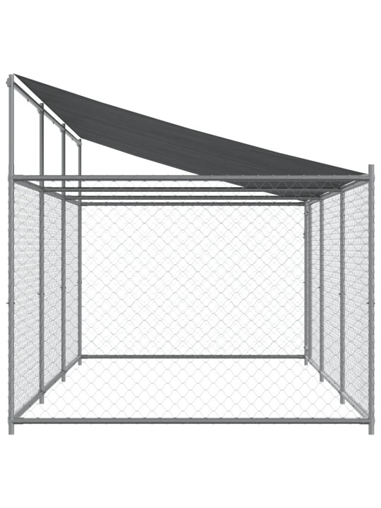 Suņu būris ar jumtu un durvīm, pelēks, 6x2x2 m, cinkots tērauds