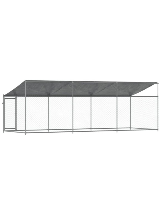 Suņu būris ar jumtu un durvīm, pelēks, 6x2x2 m, cinkots tērauds