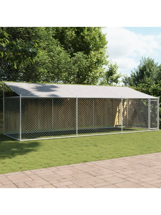 Suņu būris ar jumtu un durvīm, pelēks, 6x2x2 m, cinkots tērauds