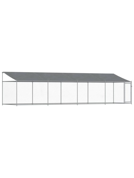 Suņu būris ar jumtu un durvīm, pelēks, 8x2x2 m, cinkots tērauds