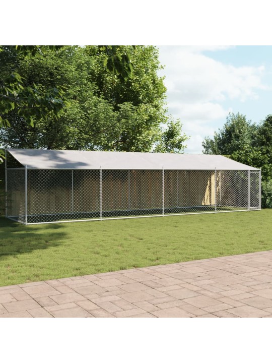 Suņu būris ar jumtu un durvīm, pelēks, 8x2x2 m, cinkots tērauds