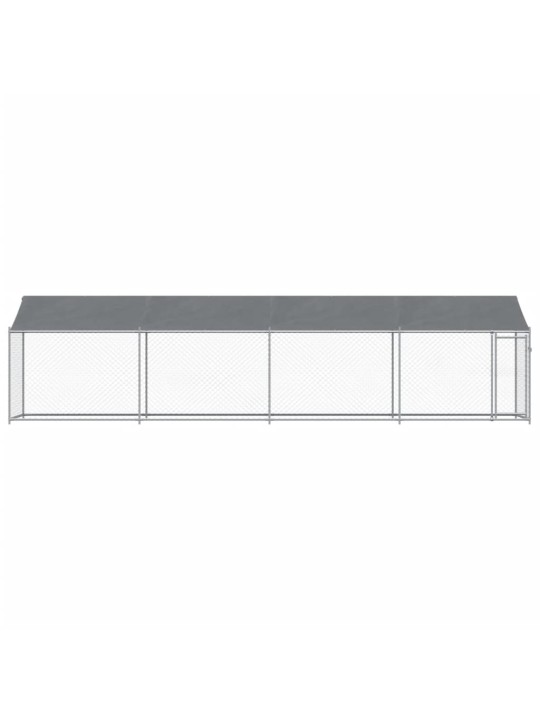 Suņu būris ar jumtu un durvīm, pelēks, 8x2x2 m, cinkots tērauds