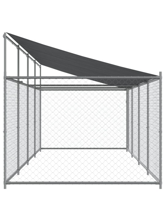 Suņu būris ar jumtu un durvīm, pelēks, 8x2x2 m, cinkots tērauds