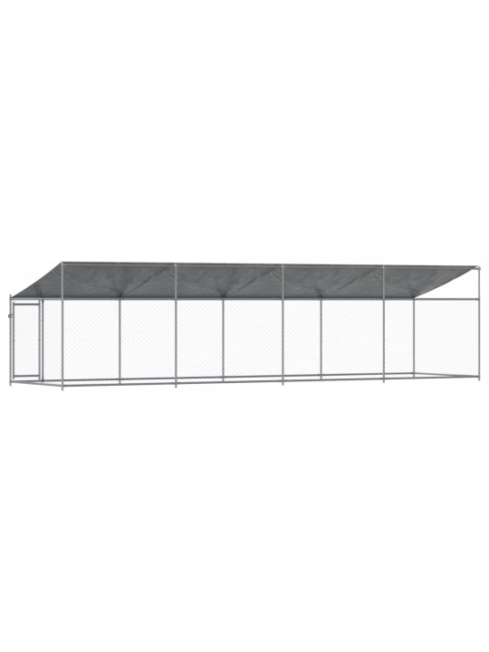 Suņu būris ar jumtu un durvīm, pelēks, 8x2x2 m, cinkots tērauds