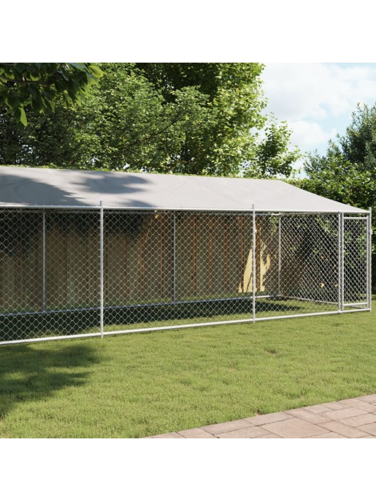 Suņu būris ar jumtu un durvīm, pelēks, 8x2x2 m, cinkots tērauds