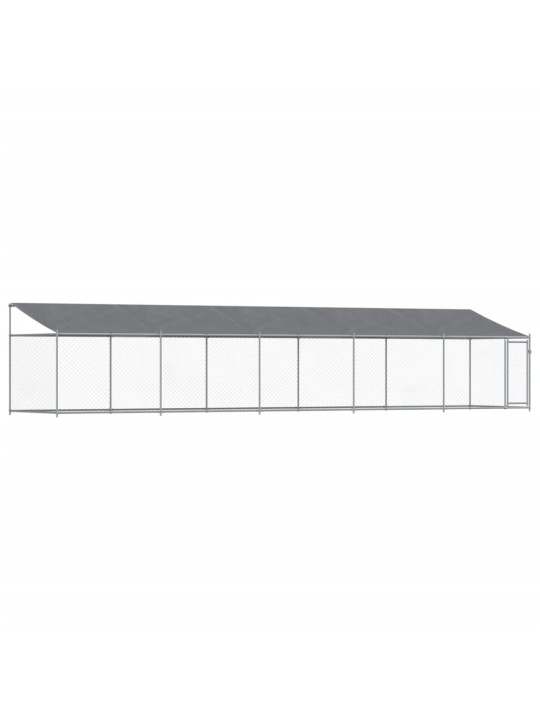 Suņu būris ar jumtu un durvīm, pelēks, 10x2x2m, cinkots tērauds