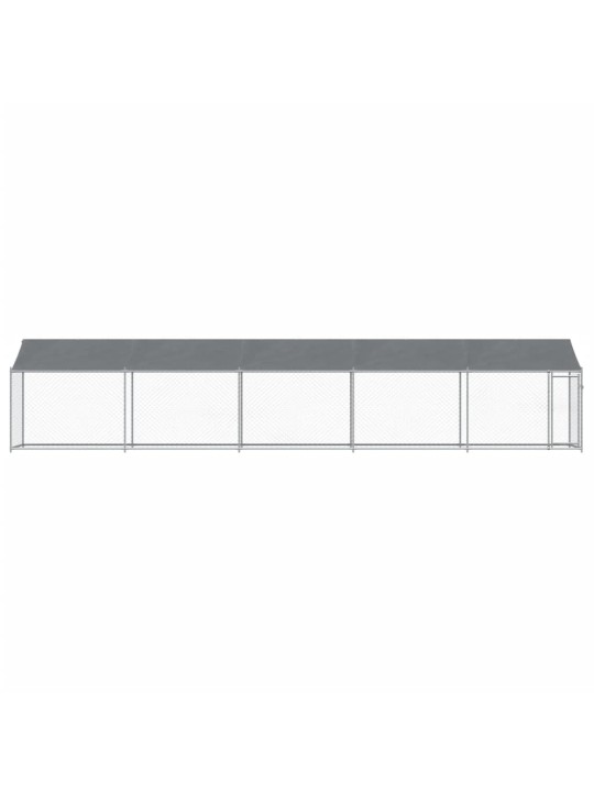 Suņu būris ar jumtu un durvīm, pelēks, 10x2x2m, cinkots tērauds