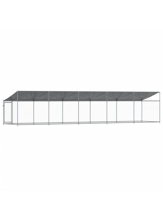 Suņu būris ar jumtu un durvīm, pelēks, 10x2x2m, cinkots tērauds