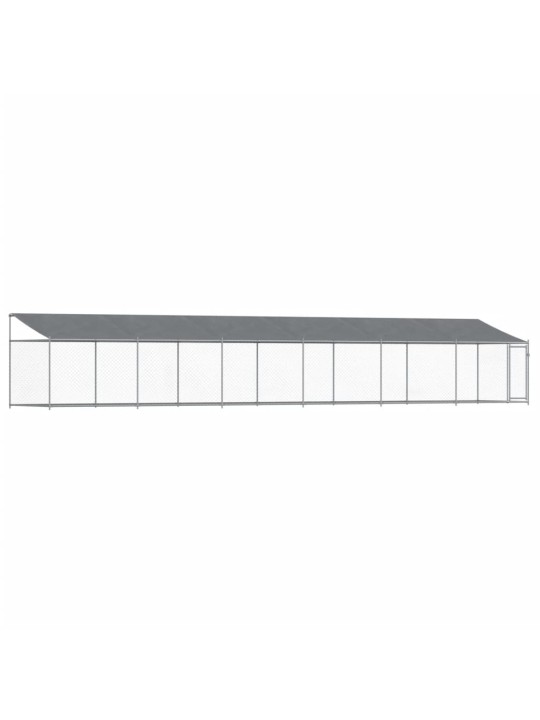 Suņu būris ar jumtu un durvīm, pelēks, 12x2x2m, cinkots tērauds
