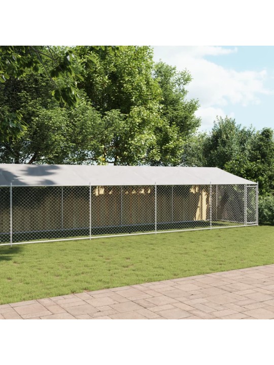Suņu būris ar jumtu un durvīm, pelēks, 12x2x2m, cinkots tērauds