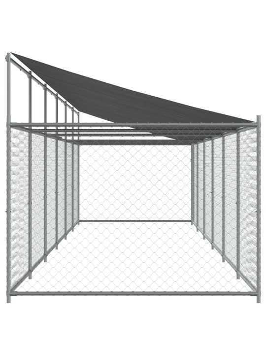 Suņu būris ar jumtu un durvīm, pelēks, 12x2x2m, cinkots tērauds