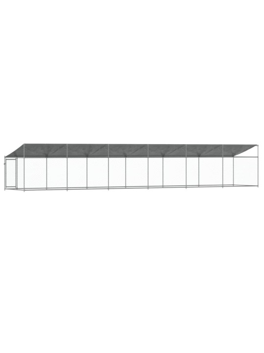 Suņu būris ar jumtu un durvīm, pelēks, 12x2x2m, cinkots tērauds
