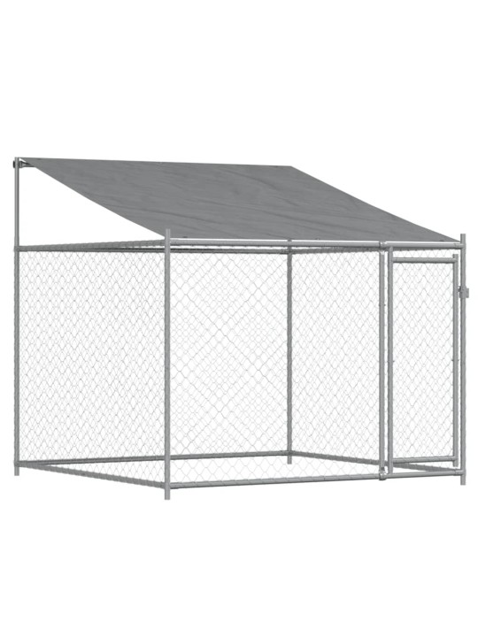Suņu būris ar jumtu un durvīm, pelēks, 12x2x2m, cinkots tērauds