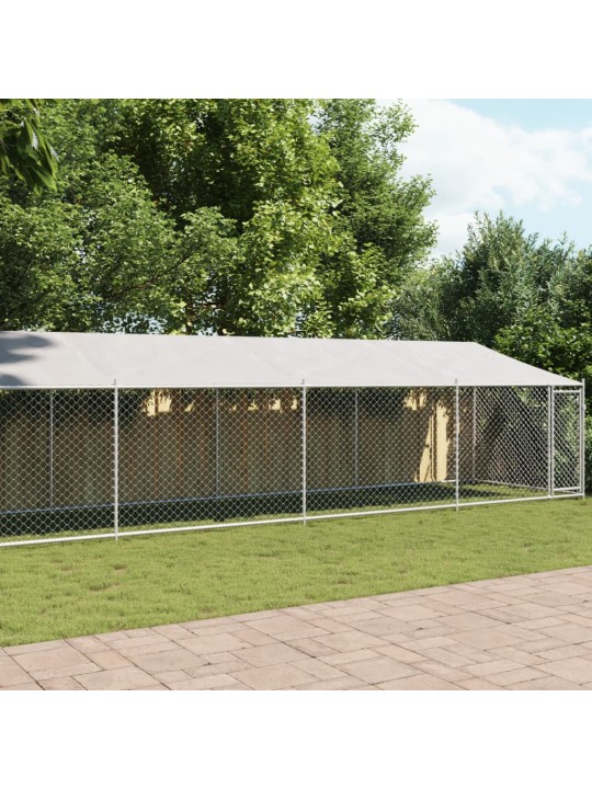 Suņu būris ar jumtu un durvīm, pelēks, 12x2x2m, cinkots tērauds