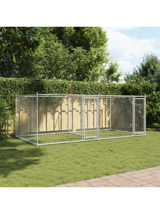 Suņu būris ar durvīm, pelēks, 4x2x1,5 m, cinkots tērauds