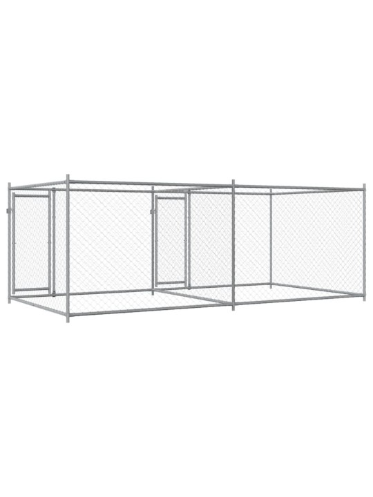 Suņu būris ar durvīm, pelēks, 4x2x1,5 m, cinkots tērauds