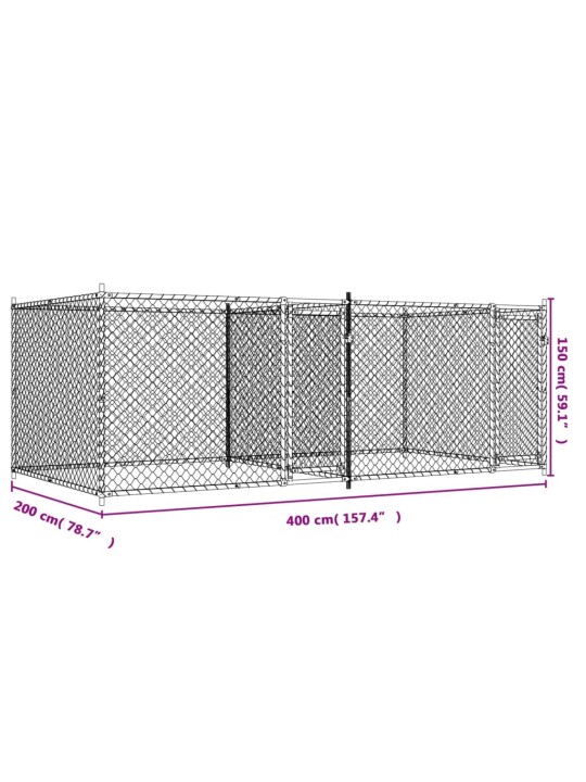 Suņu būris ar durvīm, pelēks, 4x2x1,5 m, cinkots tērauds