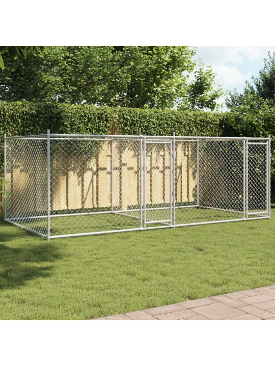 Suņu būris ar durvīm, pelēks, 4x2x1,5 m, cinkots tērauds