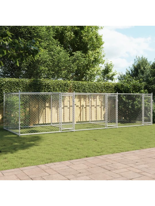 Suņu būris ar durvīm, pelēks, 6x2x1,5 m, cinkots tērauds